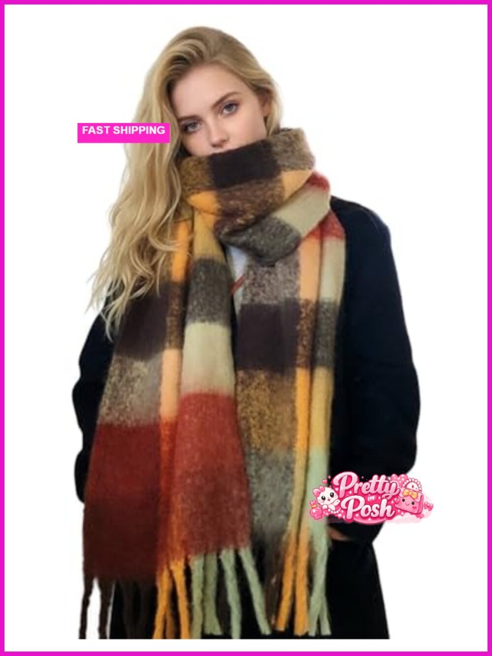 Long Plaid Scarf Shawl Wrap Soft Cozy Women's Winter Blanket Scarf